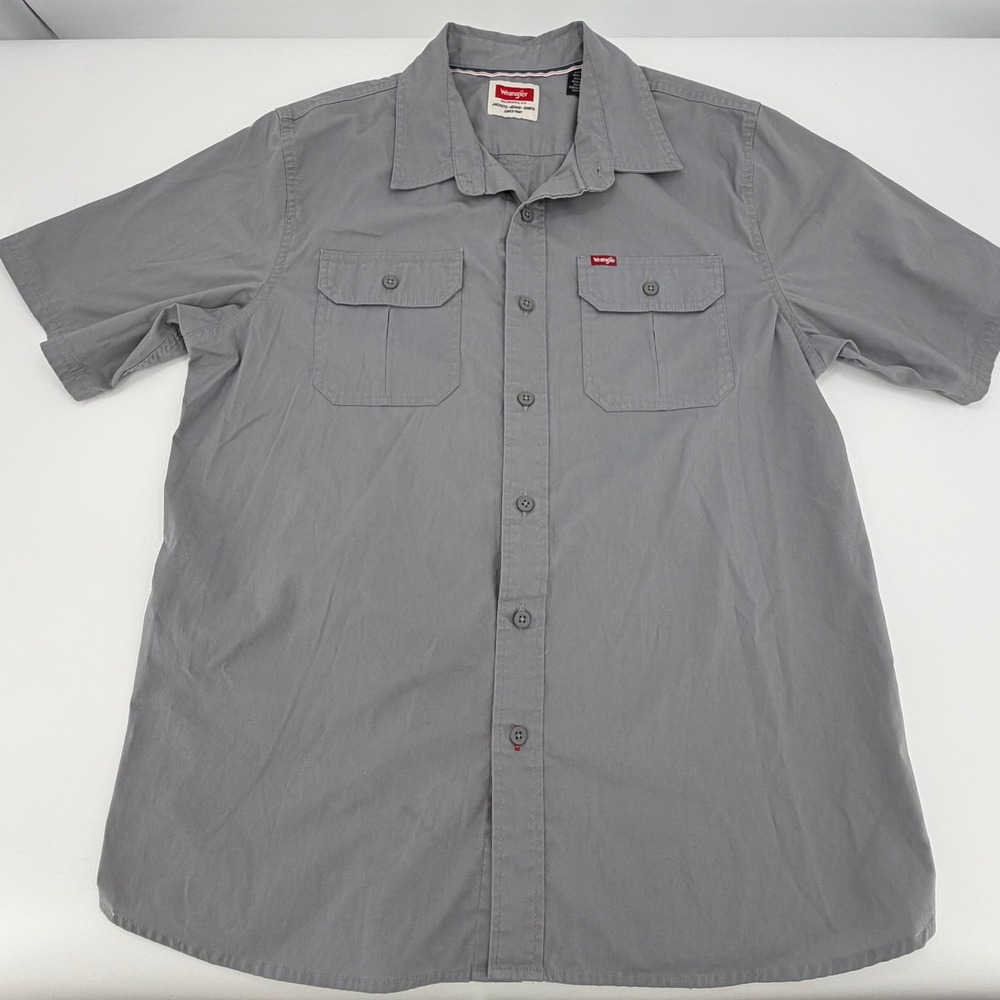 Wrangler Gray Work Shirt Button Up Utility Short Sleeve Mens Outdoor large